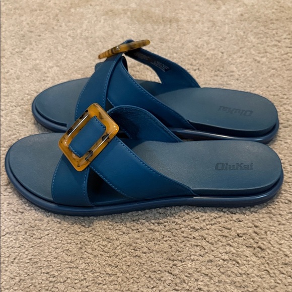 OluKai Navy Sandals with Tortoise Buckle - Picture 4 of 7